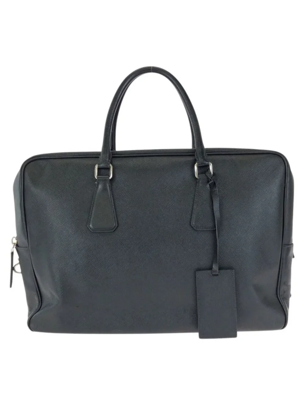 Prada Saffiano Black Silver Leather Business Briefcase